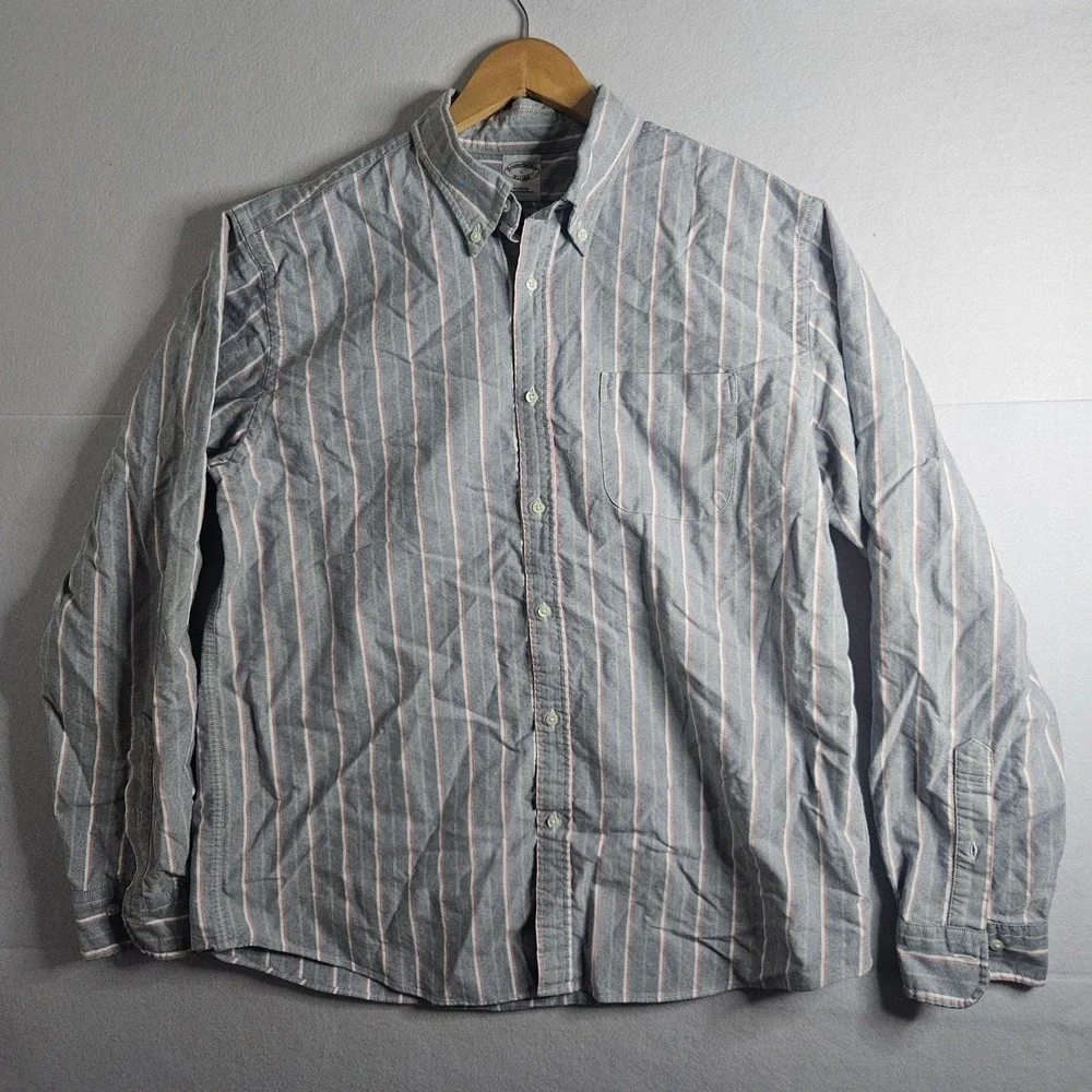 Brooks Brothers Mens Large Blue Striped Oxford Cotton Button Down Shirt